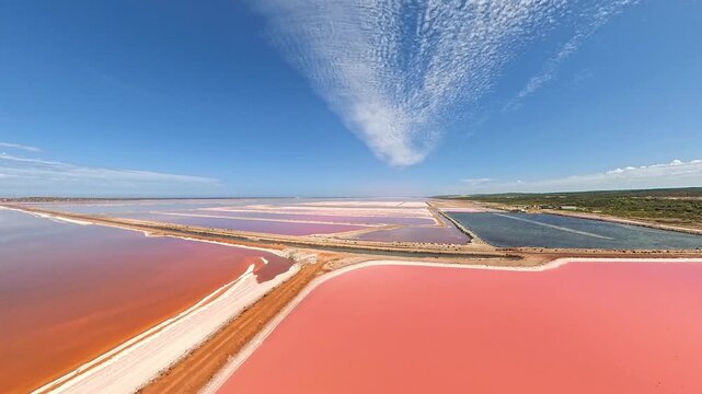 Hutt Lagoon Pink Lake Panoramic Aerial View, Vibrant Salt Flats in Port Gregory, Coral Coast, Western Australia