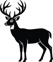 Fototapeta premium Black silhouette of a deer with large antlers on a white background
