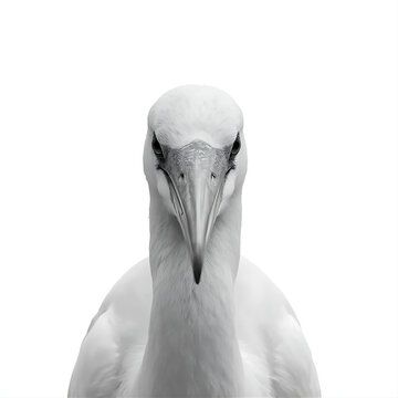 White bird head. Isolated avian portrait. Wildlife nature photography.
