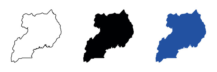 Outline map of Uganda in black and blue colors with white background © Santiago