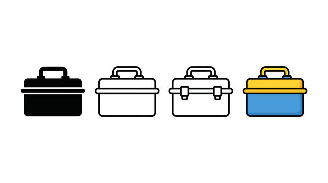  Simple black outline vector icons of a toolbox.