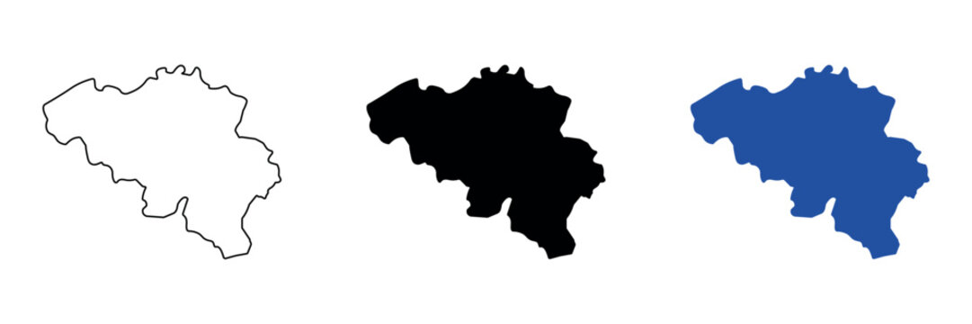 Outline map of Belgium in black and blue with a white background