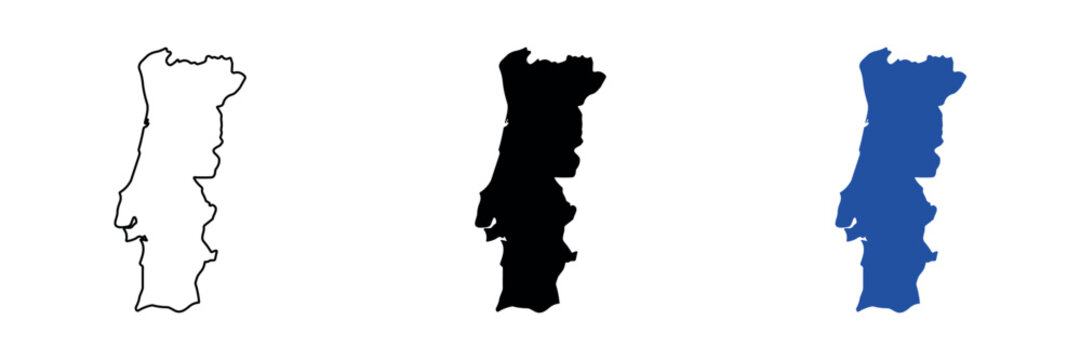 Outline map of Portugal showing its distinct geographical shape on a white background
