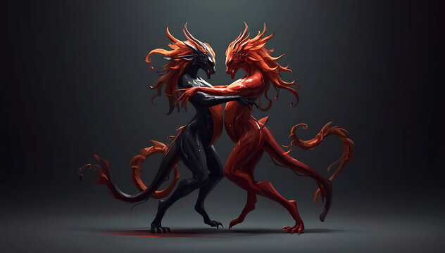 Fierce dragon with flaming wings roaring. Mythical fire-breathing creature in dynamic pose. Fantasy monster for game design and branding.