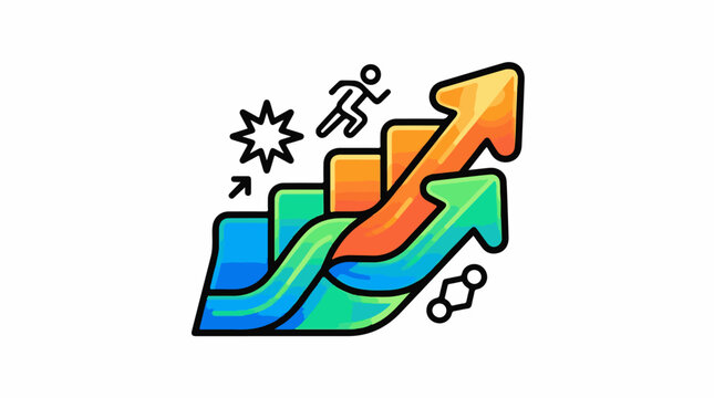 Stylized upward trending stairs with arrows representing growth and progress
