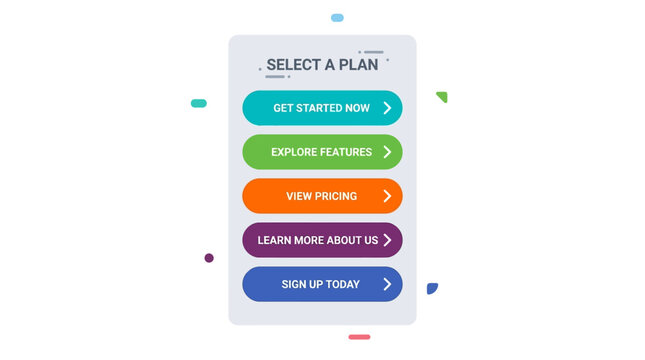 A screenshot of a webpage featuring colorful buttons and a plan selection interface.