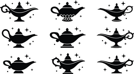 Silhouette of magic lamp with stars on white background © NADIA TAHSIN