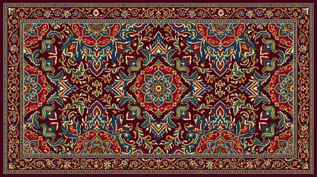 Intricately designed oriental rug with floral patterns.