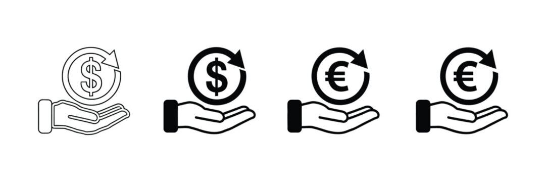 Refund cashback icons with money return reimbursement payment exchange finance and wallet symbols for business vector design
