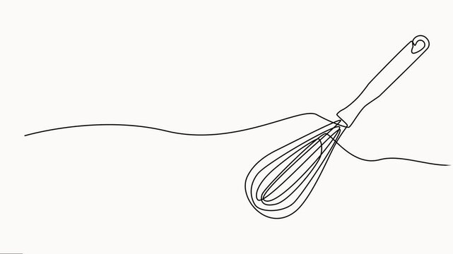  Whisk Whisk continuous one line drawing animation, Full length one line animation, Whisk Kitchen Icon In Line Style vector on white background