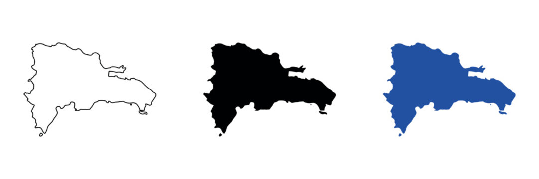 Dominican Republic map outline, silhouette, and solid blue shape