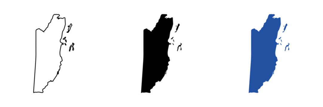 Outline and silhouette map of Belize with islands and coastline