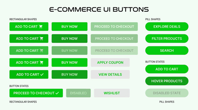 E-commerce UI buttons for online shopping.