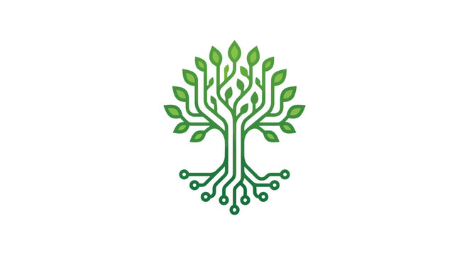 Green tree circuit board logo design.