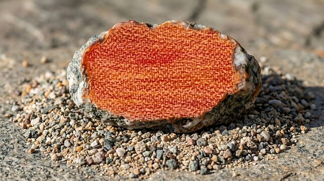 Orange reflective road stud marker on asphalt pavement closeup with selective focus