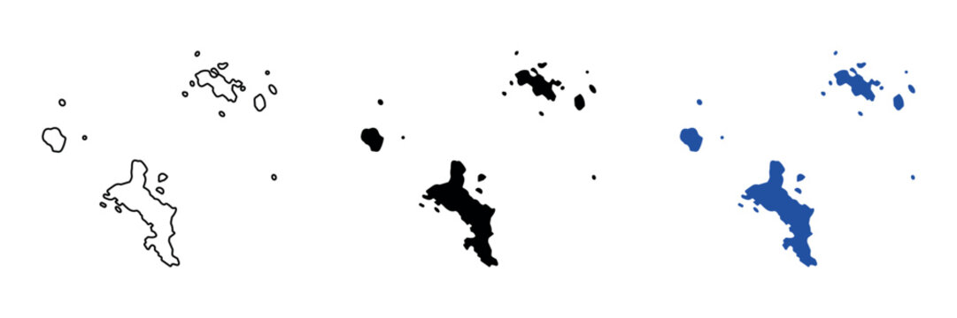 Outline and silhouette maps of the Seychelles archipelago islands