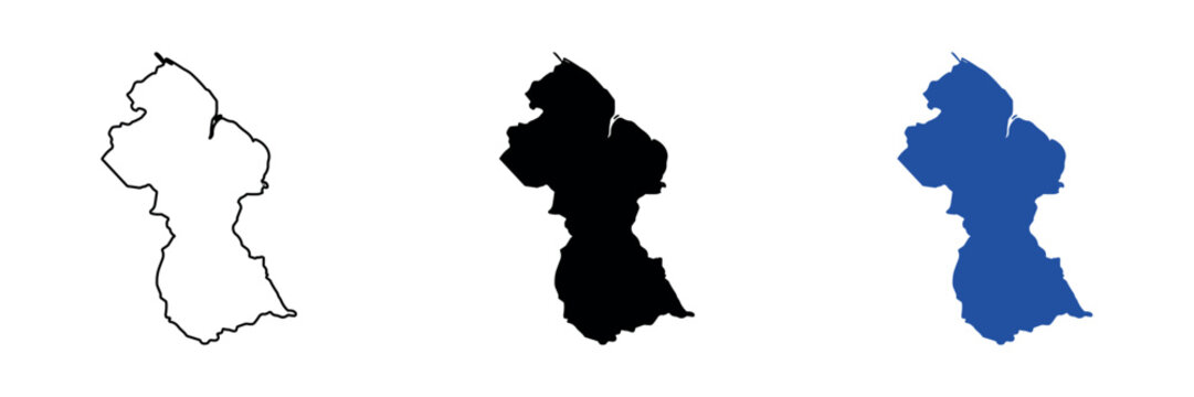 Outline and silhouette map of Guyana, a South American country
