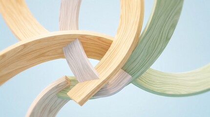 Obraz premium Intertwined arched wooden rings forming an abstract 3D composition