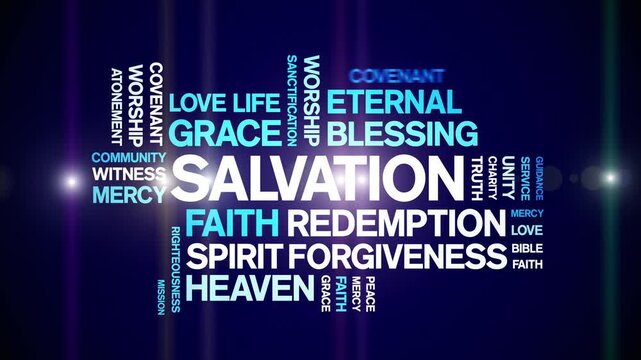 Salvation animated word cloud-text design animation tag kinetic typography seamless loop.