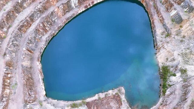 Aerial View of the Abandoned Mary Kathleen Uranium Mine Open Pit with Vibrant Blue Water, Outback Queensland Australia