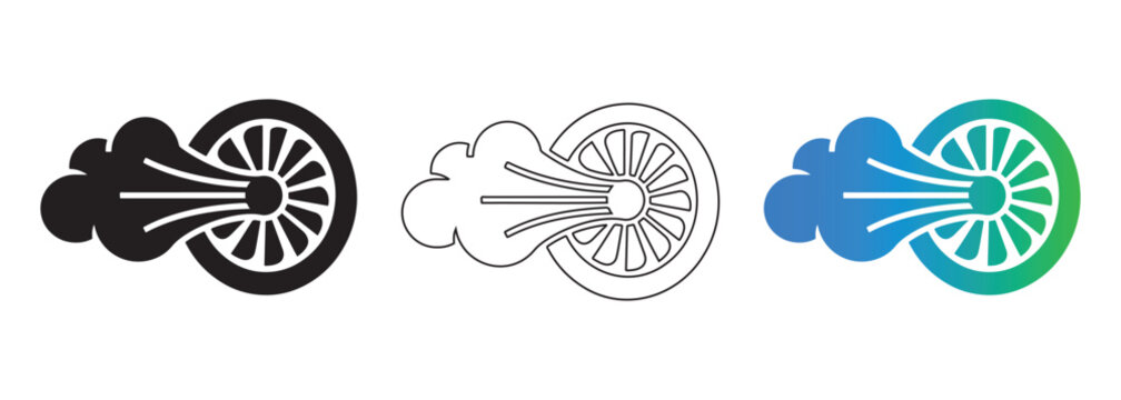 Direct air capture and carbon removal turbine vector icon set