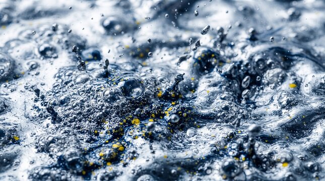 Close-up of icy surface. Frozen water texture with bubbles. Winter natural background