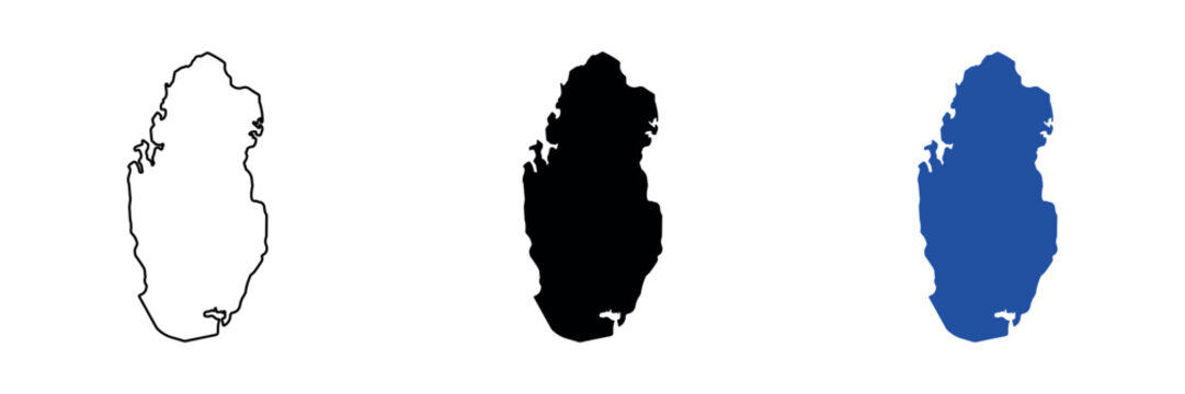 Outline and solid map shapes of Qatar on a white background