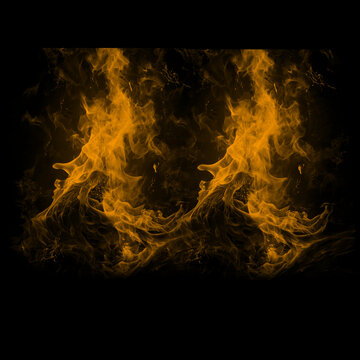 Fire Brush Symmetrical Smoke Plumes Wave on Black Background