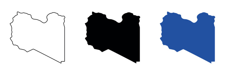 Outline and filled map silhouettes of Libya in different styles © Santiago