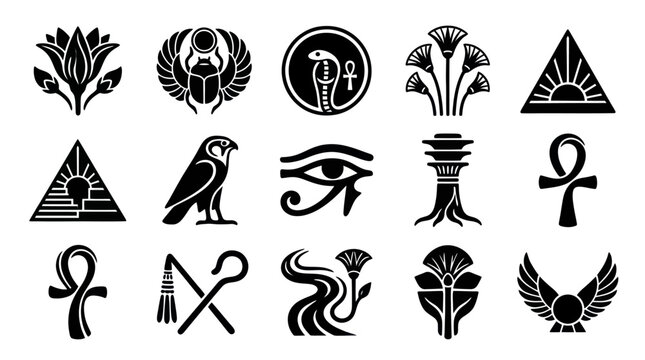 Ancient Egyptian Hieroglyphic Symbols and Iconography Collection.