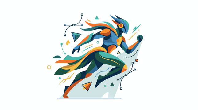 Futuristic runner in dynamic geometric style vibrant colors