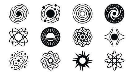 Collection of Abstract Cosmic and Atomic Symbols. © Yuni