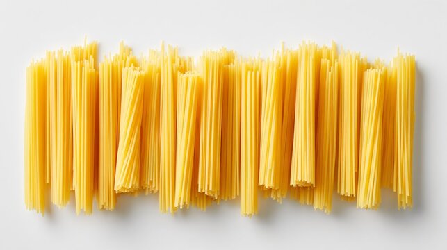 A clean product-style image of pasta arranged neatly on a white surface with minimal props