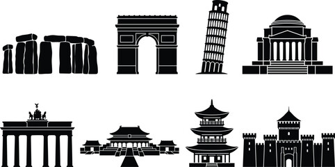 World Landmark Silhouette Vector Set with Famous Monuments and Historic Architecture © It's Bishaaaaaal