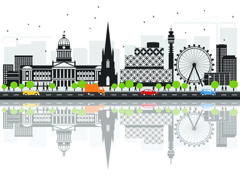 Birmingham UK City Skyline Silhouette Vector Illustration with Iconic Landmarks
