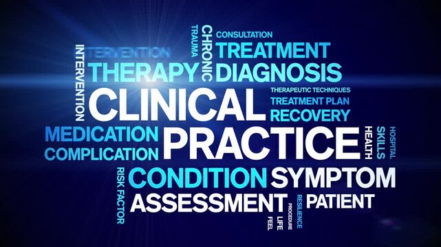 Clinical Practice animated word cloud-text design animation tag kinetic typography seamless loop.