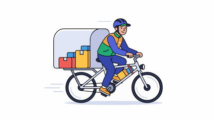 Fototapeta premium Cyclist delivering packages in a stylized modern illustration