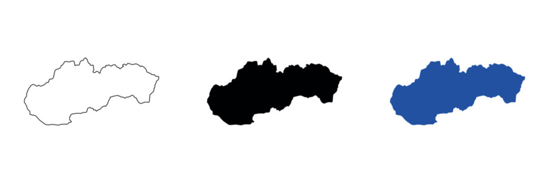 Outline and solid map of Slovakia in blue and black