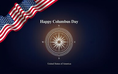 Vintage compass with american flag celebrating columbus day in united states design template