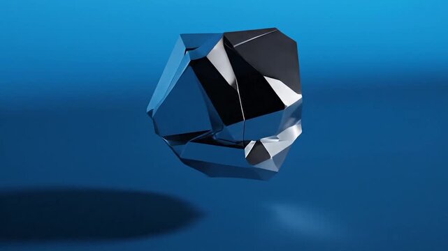 Geometric blue crystal orb floats against a smooth gradient
