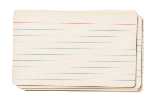 Stack of blank lined index cards isolated on transparent background