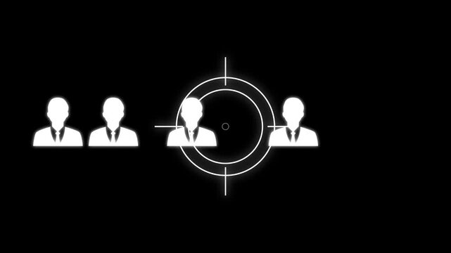 Business target or Employment sign abstract target audience icon or pictogram | flat design business element white on black background