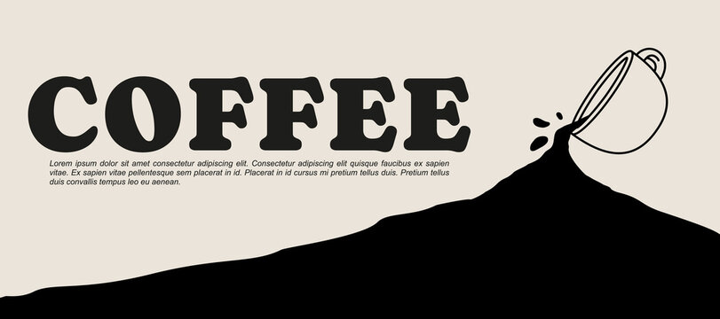 Coffee vintage typography banner with pouring cup and bold retro lettering vector illustration.