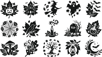 Fototapeta premium Halloween vector bundle spooky designs for autumn celebrations party graphics and seasonal decorations