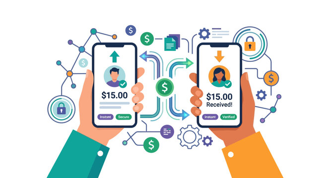 Mobile peer to peer payment concept with digital money transfer on smartphone screen