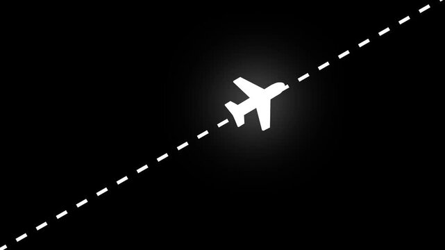 Glowing Simple plane icon, flay icon animation concept, simple flat plane animation. Airplane line path animation, Travel on airplane location map