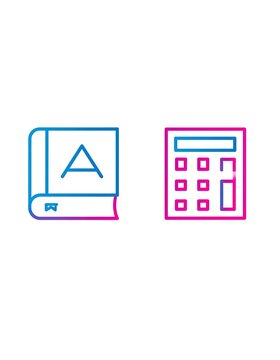 Minimalist outline icons of a textbook and a calculator.