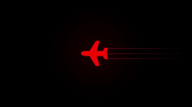 Glowing Simple plane icon, flay icon animation concept, simple flat plane animation. Airplane line path animation, Travel on airplane location map