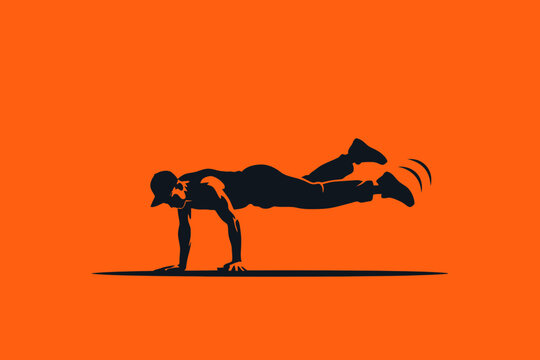 Kinetic study of a breakdancer performing a horizontal freeze balance on one hand, featuring a high-contrast black silhouette against a bold orange backdrop