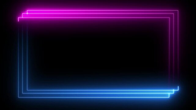 A rectangular frame made of two moving neon lights. A popular abstract background overlay. tow tone neon line animation rectangle frame